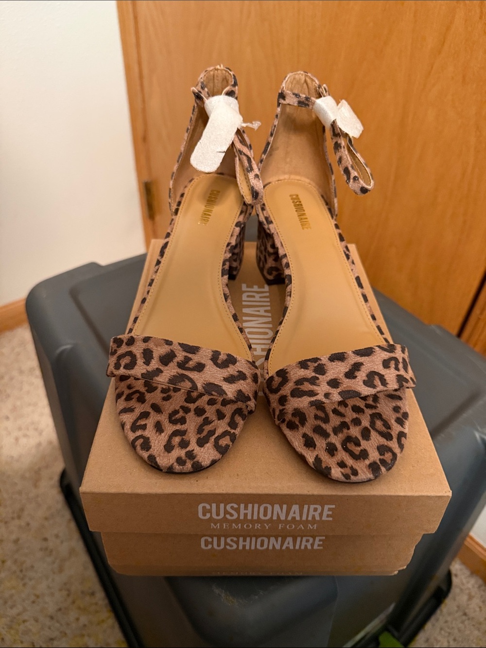 Leopard Print Ankle-Strap Block Heel Sandals - Brown